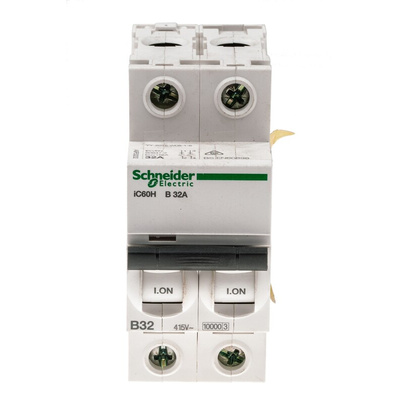 Schneider Electric Acti 9 iC60H MCB, 2P, 32A Curve B, 440V AC, 100 → 133V DC, 10 kA Breaking Capacity