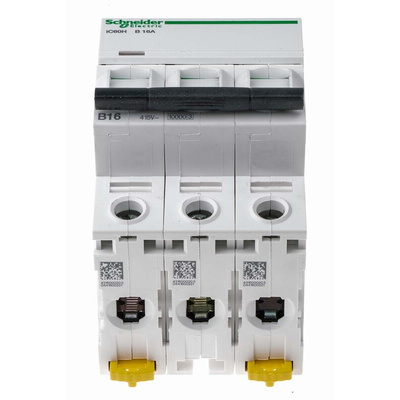 Schneider Electric Acti 9 iC60H MCB, 3P, 16A Curve B, 440V AC, 100 → 133V DC, 10 kA Breaking Capacity