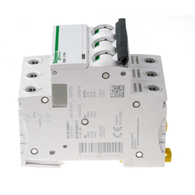 Schneider Electric Acti 9 iC60H MCB, 3P, 16A Curve B, 440V AC, 100 → 133V DC, 10 kA Breaking Capacity