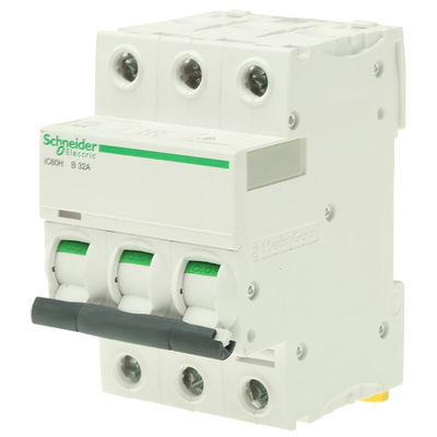 Schneider Electric Acti 9 iC60H MCB, 3P, 32A Curve B, 440V AC, 100 → 133V DC, 10 kA Breaking Capacity