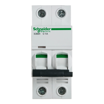 Schneider Electric Acti 9 iC60H MCB Mini Circuit Breaker, 2P, 1A Curve C, 12 → 133 V, 220 → 240 V, 380