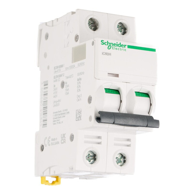 Schneider Electric Acti 9 iC60H MCB, 2P, 2A Curve C, 440V AC, 100 → 133V DC, 10 kA Breaking Capacity
