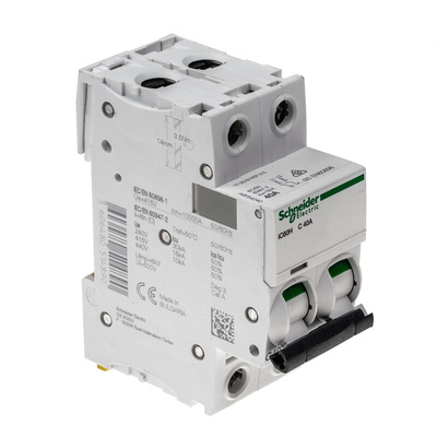 Schneider Electric Acti 9 iC60H MCB, 2P, 40A Curve C, 440V AC, 100 → 133V DC, 10 kA Breaking Capacity