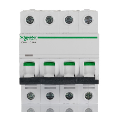 Schneider Electric Acti 9 iC60H MCB, 4P, 16A Curve C, 440V AC, 220 → 250V DC, 10 kA Breaking Capacity