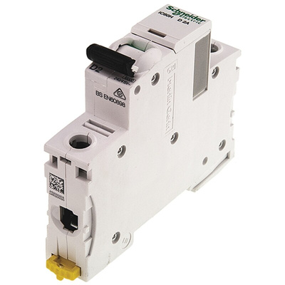 Schneider Electric Acti 9 iC60H MCB, 1P, 2A Curve D, 100 → 133V AC, 72V DC, 10 kA Breaking Capacity