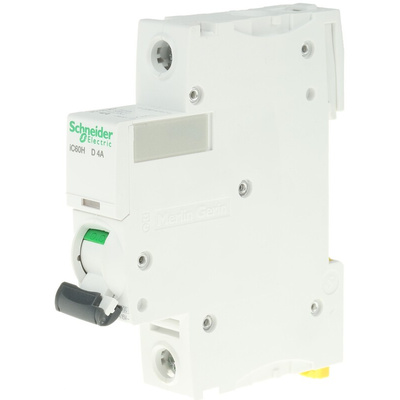 Schneider Electric Acti 9 iC60H MCB, 1P, 4A Curve D, 100 → 133V AC, 72V DC, 10 kA Breaking Capacity