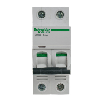 Schneider Electric Acti 9 iC60H MCB, 2P, 4A Curve D, 440V AC, 100 → 133V DC, 10 kA Breaking Capacity