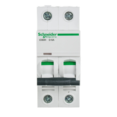 Schneider Electric Acti 9 iC60H MCB, 2P, 6A Curve D, 440V AC, 100 → 133V DC, 10 kA Breaking Capacity