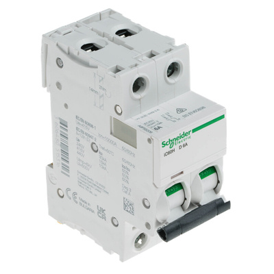 Schneider Electric Acti 9 iC60H MCB, 2P, 6A Curve D, 440V AC, 100 → 133V DC, 10 kA Breaking Capacity