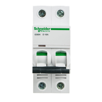 Schneider Electric Acti 9 iC60H MCB, 2P, 16A Curve D, 440V AC, 100 → 133V DC, 10 kA Breaking Capacity