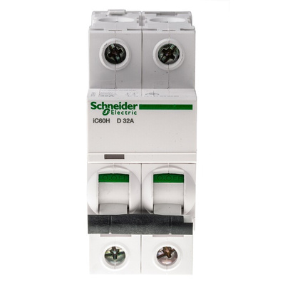 Schneider Electric Acti 9 iC60H MCB, 2P, 32A Curve D, 440V AC, 100 → 133V DC, 10 kA Breaking Capacity