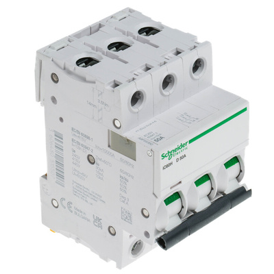 Schneider Electric Acti 9 iC60H MCB, 3P, 50A Curve D, 440V AC, 100 → 133V DC, 10 kA Breaking Capacity