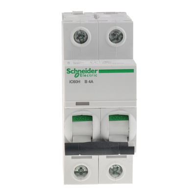 Schneider Electric Acti 9 C60HB MCB, 2P, 4A Curve B, 12 → 440V AC, 100 → 133V DC, 10 kA Breaking Capacity