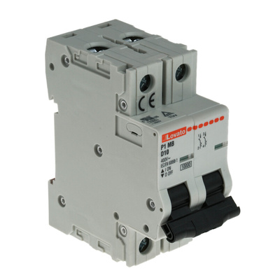 Lovato ModuLo P1MB MCB, 2P, 10A Curve D, 230V AC, 80V DC, 10 kA Breaking Capacity