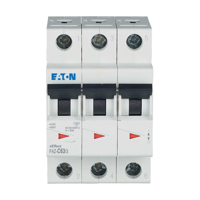 Eaton xEffect MCB, 3P, 63A Curve C, 240 → 415V AC, 10 kA Breaking Capacity