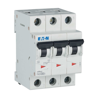 Eaton xEffect MCB, 3P, 63A Curve C, 240 → 415V AC, 10 kA Breaking Capacity