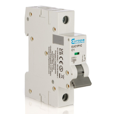 Europa EUC1P EUC MCB, 1P, 1A Curve C, 230V AC, 10 kA Breaking Capacity