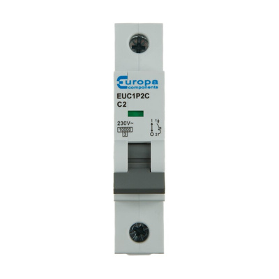Europa EUC1P EUC MCB, 1P, 2A Curve C, 230V AC, 10 kA Breaking Capacity
