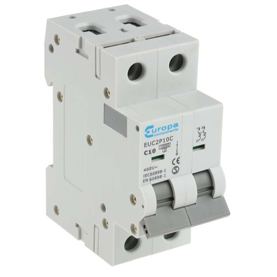 Europa EUC2P EUC MCB, 2P, 10A Curve C, 230V AC, 10 kA Breaking Capacity
