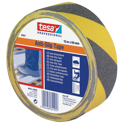 Tesa Black/Yellow PVC 15m Anti-slip Hazard Tape, 0.81mm Thickness