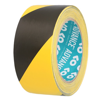 Advance Tapes AT8 Black/Yellow PVC 33m Hazard Tape, 0.14mm Thickness