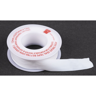 RS PRO White PTFE Tape, 12m x 12mm x 0.075mm
