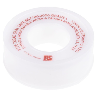 RS PRO White PTFE Tape, 12m x 12mm x 0.075mm
