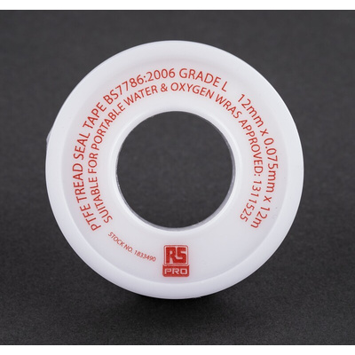 RS PRO White PTFE Tape, 12m x 12mm x 0.075mm