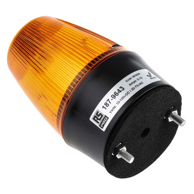 RS PRO Amber Flashing Beacon, 10 → 100 V dc, 20 → 72 V ac, Surface Mount, Wall Mount, Xenon Bulb
