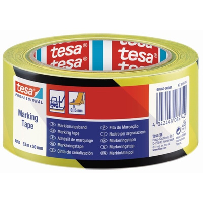 Tesa Black, Yellow PVC 33m Hazard Tape, 0.15mm Thickness