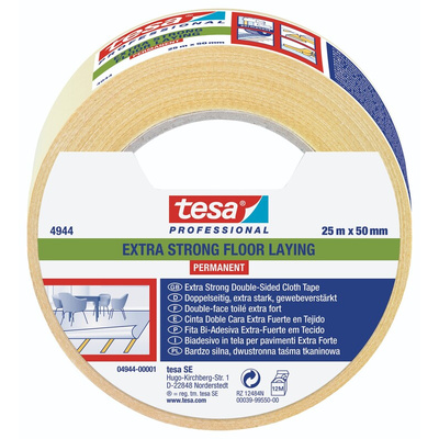 Tesa White Cloth 25m Floor Tape, 0.2mm Thickness