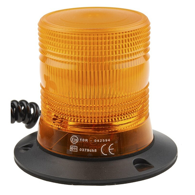 RS PRO Amber Flashing Beacon, 10 → 100 V dc, Magnetic Mount, LED Bulb, IP56