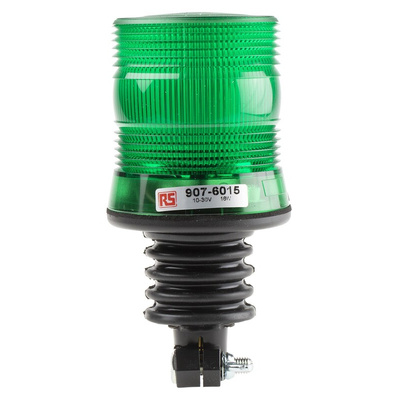 RS PRO Green Flashing Beacon, 10 → 100 V dc, Flexi DIN Mount, LED Bulb, IP56