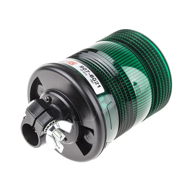 RS PRO Green Flashing Beacon, 10 → 100 V dc, DIN Mount, Tube Mount, LED Bulb, IP56