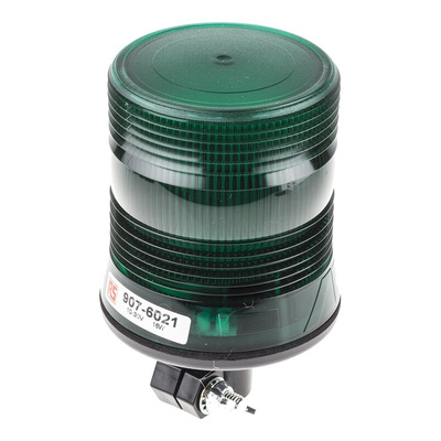 RS PRO Green Flashing Beacon, 10 → 100 V dc, DIN Mount, Tube Mount, LED Bulb, IP56