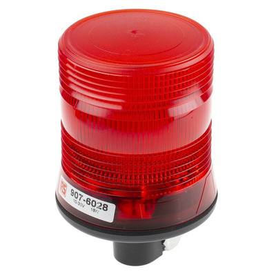 RS PRO Red Flashing Beacon, 10 → 100 V dc, DIN Mount, Tube Mount, LED Bulb, IP56