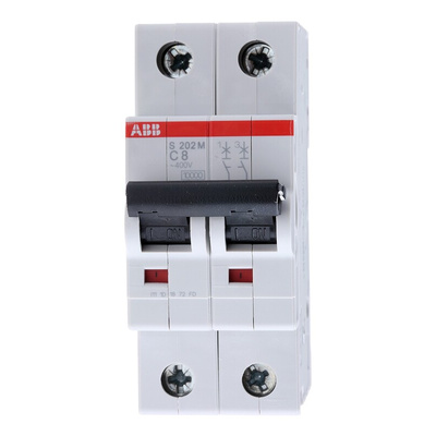 ABB System Pro M Compact S200M MCB, 2P, 8A Curve C, 440V AC, 125V DC, 10 kA Breaking Capacity