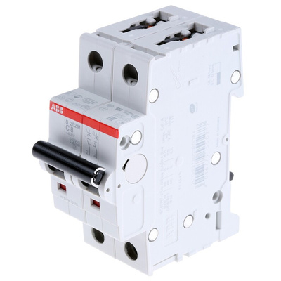 ABB System Pro M Compact S200M MCB, 2P, 8A Curve C, 440V AC, 125V DC, 10 kA Breaking Capacity