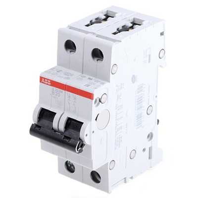 ABB System Pro M Compact S200M MCB, 2P, 20A Curve B, 440V AC, 125V DC, 10 kA Breaking Capacity