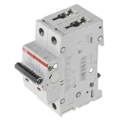 ABB System Pro M Compact S200M MCB, 2P, 63A Curve C, 440V AC, 125V DC, 10 kA Breaking Capacity