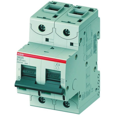 ABB High Performance S800S MCB, 2P, 63A Curve C, 400V AC, 250V DC, 50 kA Breaking Capacity