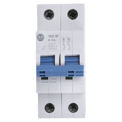Allen Bradley 1492 1492-SPM MCB, 2P, 10A Curve B, 277V AC, 96V DC, 10 kA Breaking Capacity