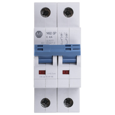Allen Bradley 1492 1492-SPM MCB, 2P, 4A Curve C, 277V AC, 96V DC, 10 kA Breaking Capacity