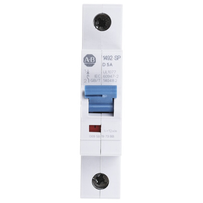 Allen Bradley 1492 1492-SPM MCB, 1P, 5A Curve D, 277V AC, 48V DC, 10 kA Breaking Capacity