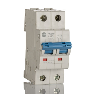 Allen Bradley 1492 1492-SPM MCB, 2P, 40A Curve D, 277V AC, 96V DC, 10 kA Breaking Capacity