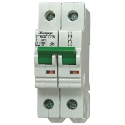Kopp GREEN ELECTRIC MCB, 2P, 25A Curve C, 230 → 400V AC, 60V DC, 10 kA Breaking Capacity