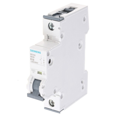 Siemens Sentron 5SY6 MCB, 1P, 16A Curve B, 230V AC, 6 kA Breaking Capacity