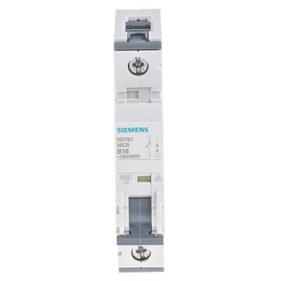 Siemens Sentron 5SY6 MCB, 1P, 16A Curve B, 230V AC, 6 kA Breaking Capacity