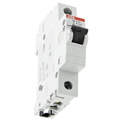 ABB System Pro M Compact S200 MCB, 1P, 4A Curve K, 253V AC, 72V DC, 6 kA Breaking Capacity