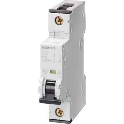 Siemens Sentron 5SY6 MCB, 3P, 1A Curve C, 400V AC, 6 kA Breaking Capacity